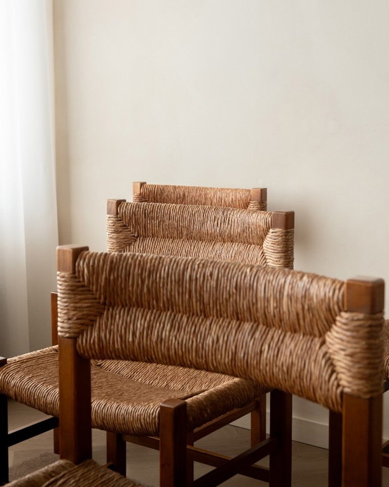 French Mid-Century Wood and Rush Dining Chairs, 1960s, Set of 6, Beige (photo 6 of 22)