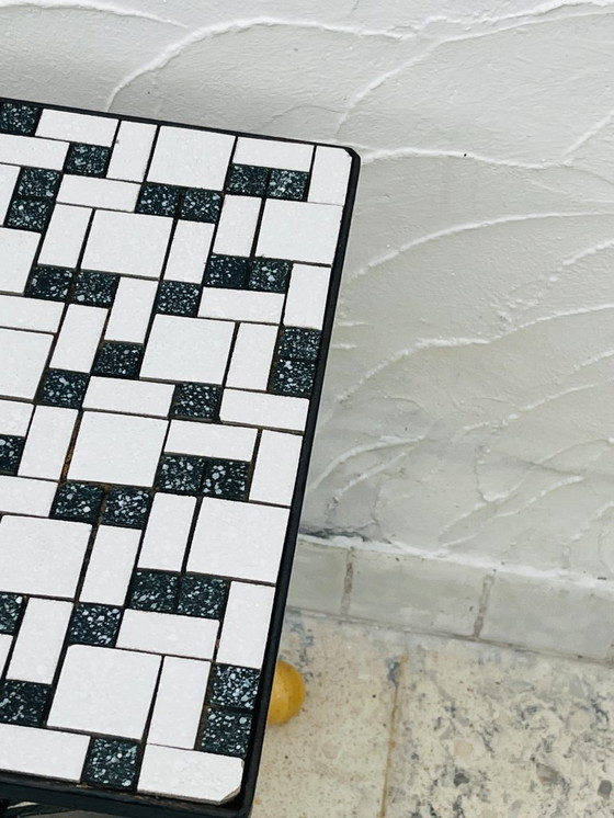 Image 1 of Wrought iron stele and black and white tiled top, 1960s