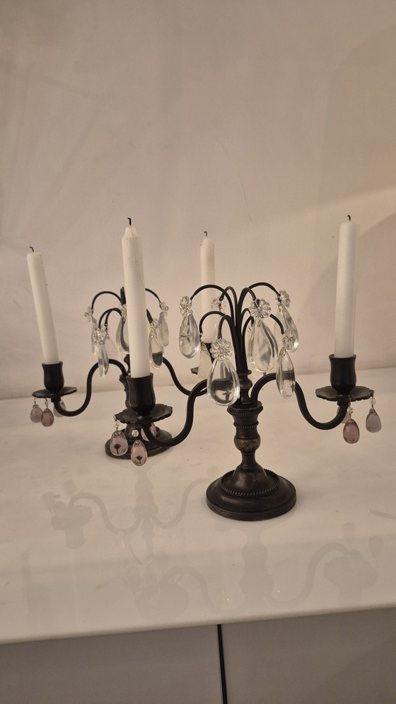 Image 1 of Girándula francesa, siglo XIX, bronce y cristal.