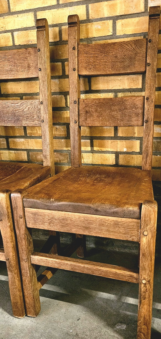 Image 1 of Table de salle à manger ronde ancienne avec 4 chaises