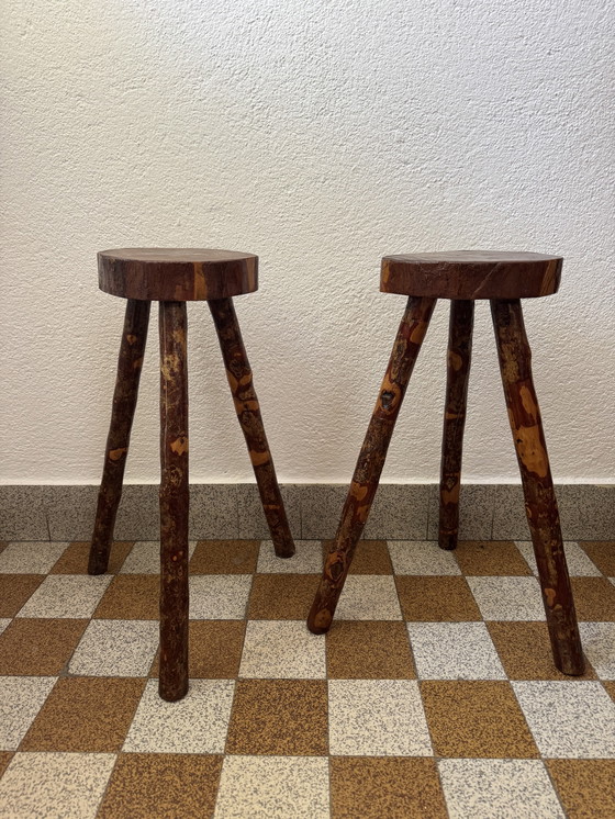 Image 1 of 60's Brutalist wood stools