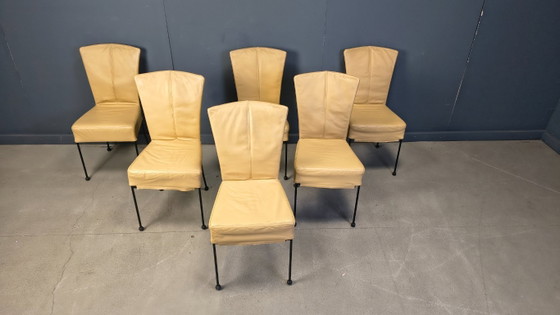 Image 1 of Chaises de salle à manger vintage en cuir, lot de 6, années 1980