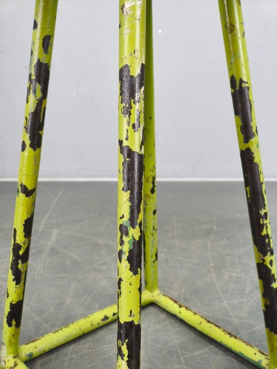 Image 1 of Industrial Metal and Wood Stool, Czechoslovakia, 1940s