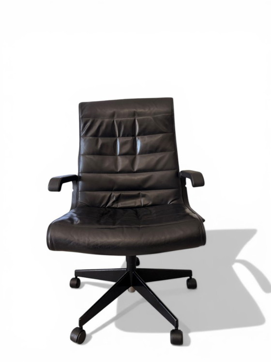 Image 1 of Richard Sapper bureaustoel, Knoll-editie - zwart leer en metaal, circa 1980