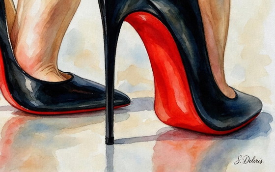 Acrylic Canvas Watercolor "Louboutin Forever" - (60x60 Cm) – Paintings & Drawings, Wood, Aluminium, Figuratief (photo 7 of 7)