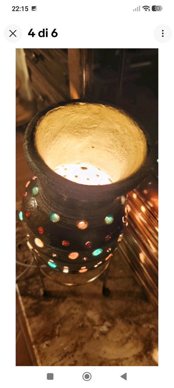 Ancient and evocative oriental terracotta lamp, total height 37 cm – Table lamps, Ceramic, Glass (photo 4 of 7)