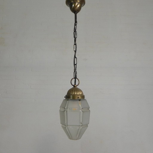 Art Deco pendant lamp with 6 angle shade on chain, 1930s