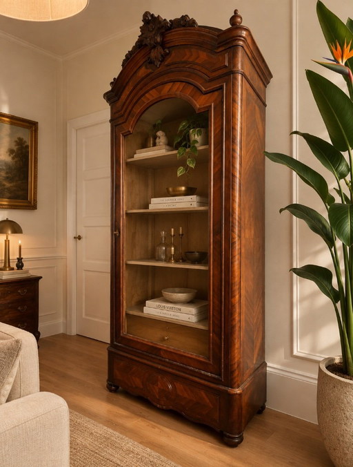 Exclusive French Display Cabinet by Rondot Paris – Walnut Wood & Cut Glass – vitrinekasten
