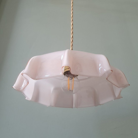 Vintage French pendant lamp - pastel rose opaline glass. – Metal (photo 10 of 15)