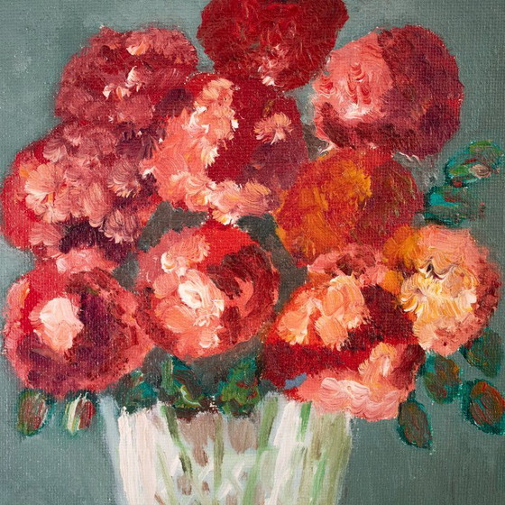 Image 1 of Vintage Still Life of Flowers in a Vase, Oil on Canvas, Unframed