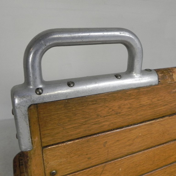 Image 1 of Double-sided teak train bench, 1930s