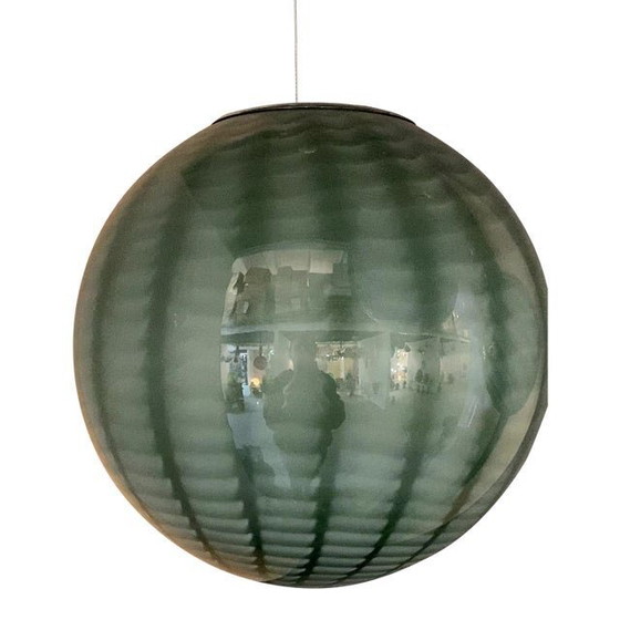 Image 1 of Contemporary Greenand Milky-White Spider Sphere Pendant In Murano Glass