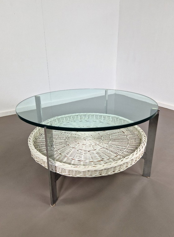Image 1 of Vintage coffee table | Rattan basket | Glass top