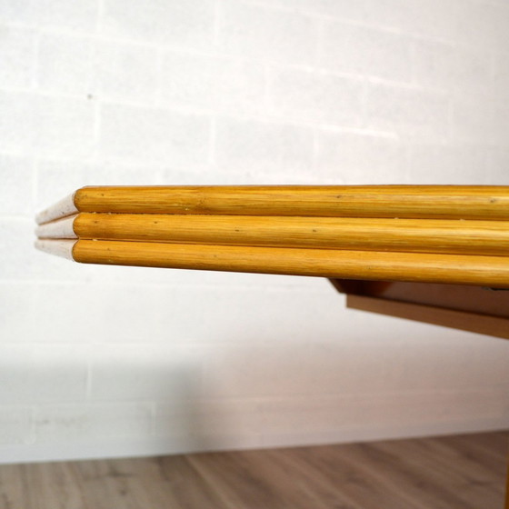 Image 1 of Octagonal dining table with wood and bamboo extension leaf 1980s