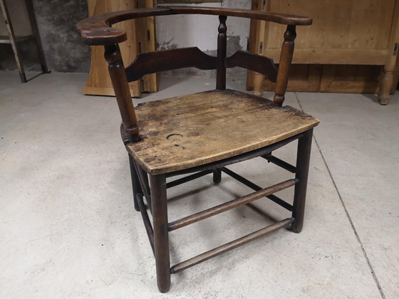 Image 1 of Antique solid wood armchair with armrests - Authentic rustic style