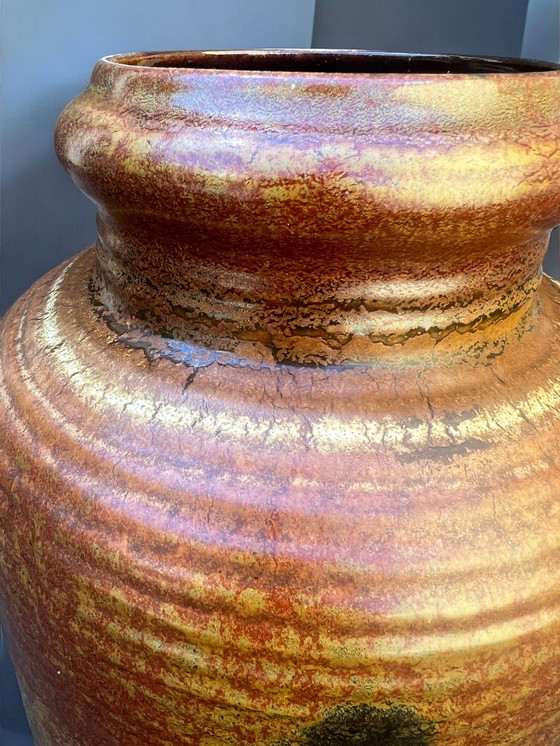 Image 1 of Bay Keramik - Large vintage floor vase, rust brown with dark decoration, 60s/70s, West German Pottery, Mid - Century