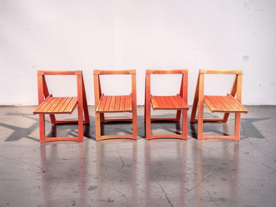 Set van 4 vintage ‘Trieste’ klapstoelen – Aldo Jacober voor Bazzani, jaren 60 retro oranje – Wood (photo 6 of 11)