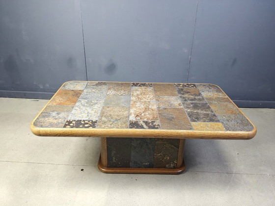 Image 1 of Oak and stone brutalist coffee table, 1970s