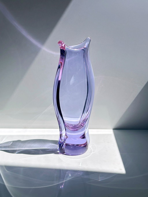 Vintage Vase Böhmen Czech Alexandrit Glas Neodym Zelezny Brod ZBS Miroslav Klinger Železnobrodské sklárny Flieder Rosa Hellblau