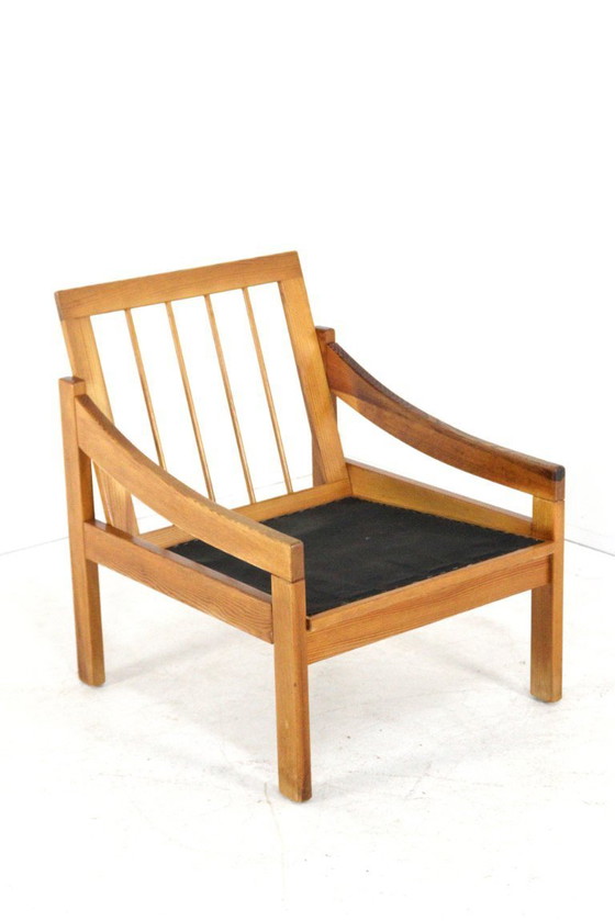 Image 1 of Ensemble de 2 fauteuils vintage en pin/hêtre « Gassel », récemment retapissés.