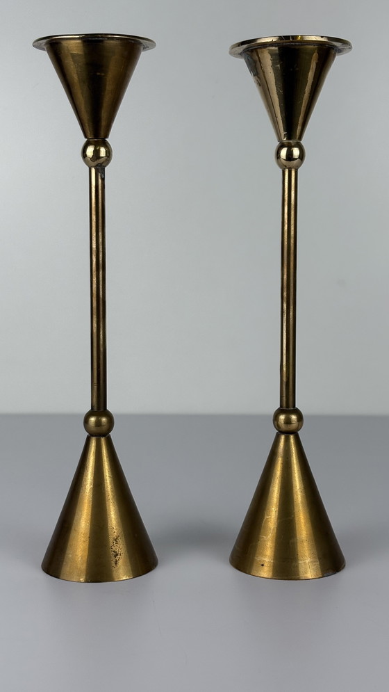 Image 1 of 2 x bougeoirs vintage en laiton de Christian de Beaumont