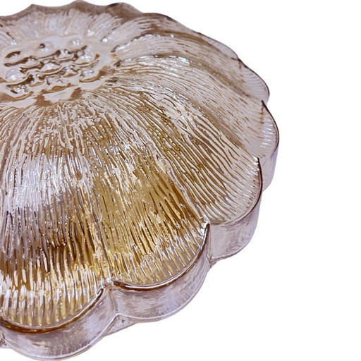 HP Leuchten Amber Flower Plafondlamp van geperst glas, model 65282, Mid-Century, jaren 60/70.
