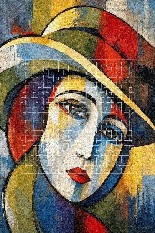 Stampa su tela incorniciata di una donna astratta / "Frammenti di anime" (75x50 cm)