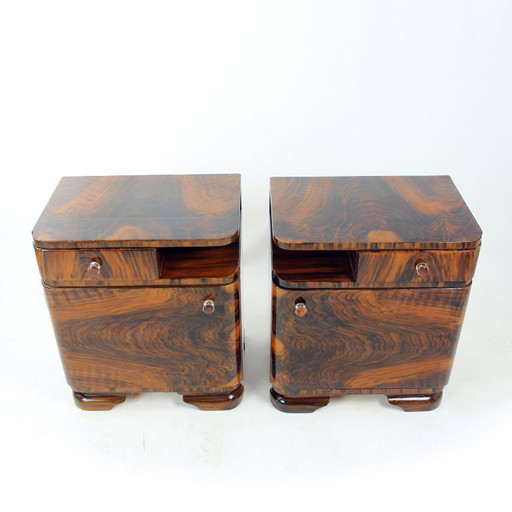 Paire de tables de chevet Art déco avec grainage en faux bois, Tchécoslovaquie, années 1940