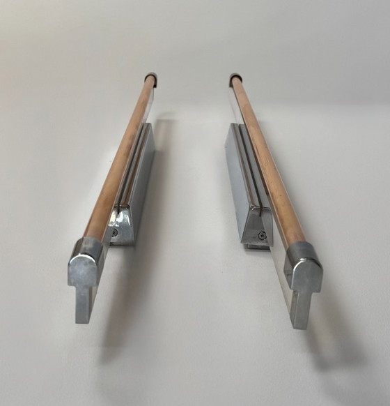 Image 1 of Een paar vintage XL wandlampen, verchroomd metaal en transparant ABS, Italië, 1980