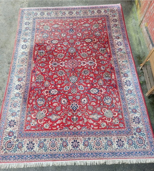 Alfombra Kashan Oriental XXL auténtica de 458x321 cm con parte superior anudada a mano.