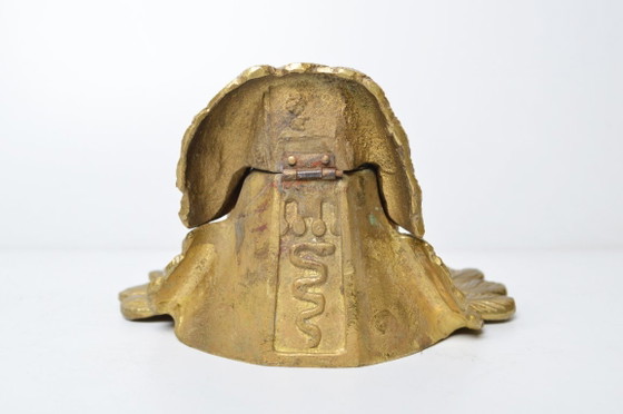 Image 1 of Antieke inktpot in de vorm van een Indiaans opperhoofd / Verguld brons / Indiaans hoofd uit begin 1900