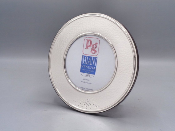 Image 1 of Hammered 925 silver photo frame, 15cm diameter
