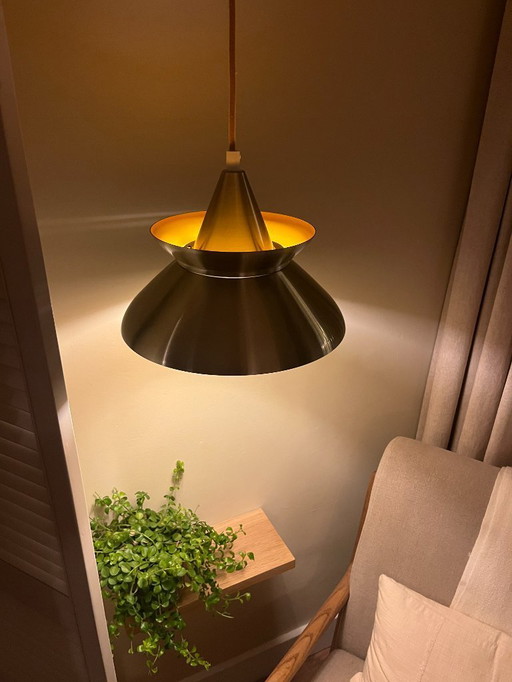 Vintage dänische Pendelleuchte in Chrom/Ocker - Doo-Wop-Stil