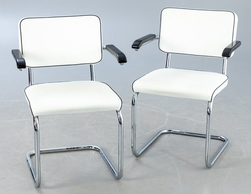 Thonet Freischwinger S64 Jil Sander avec cuir et rembourrage