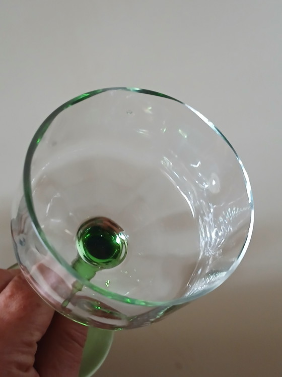 Image 1 of Set of 5 antique hand-blown Art Nouveau wine glasses