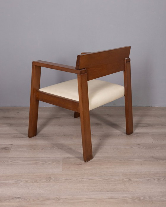 Image 1 of Poltrona vintage italiana in legno e pelle, anni '80