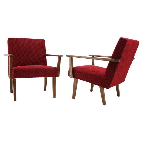 Image 1 of Een paar beukenhouten fauteuils in mid-century modern stijl uit de jaren 60, afkomstig uit Tsjecho-Slowakije.