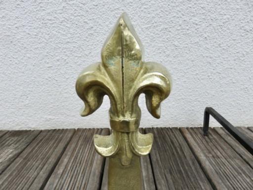 Anciens Chenets "Fleur De Lys" En Bronze Massif, Late 19th century, France