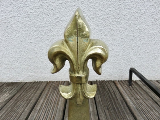 Image 1 of Anciens Chenets "Fleur De Lys" En Bronze Massif, Late 19th century, France
