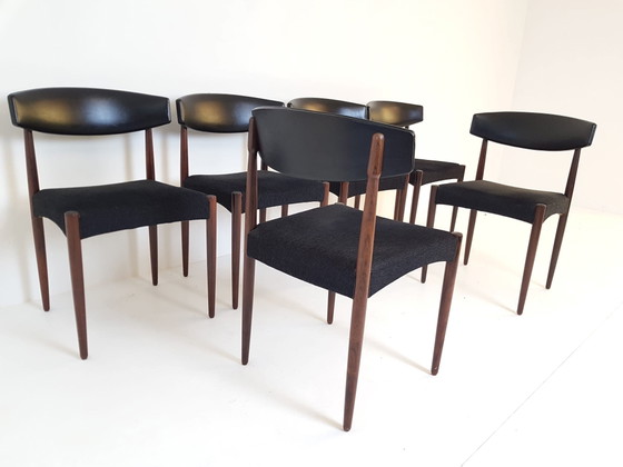 6 Chaises Vintage Danoises Palissandre Skai Noir Et Tissu – Chaises de salle à manger, Wood (photo 8 of 15)