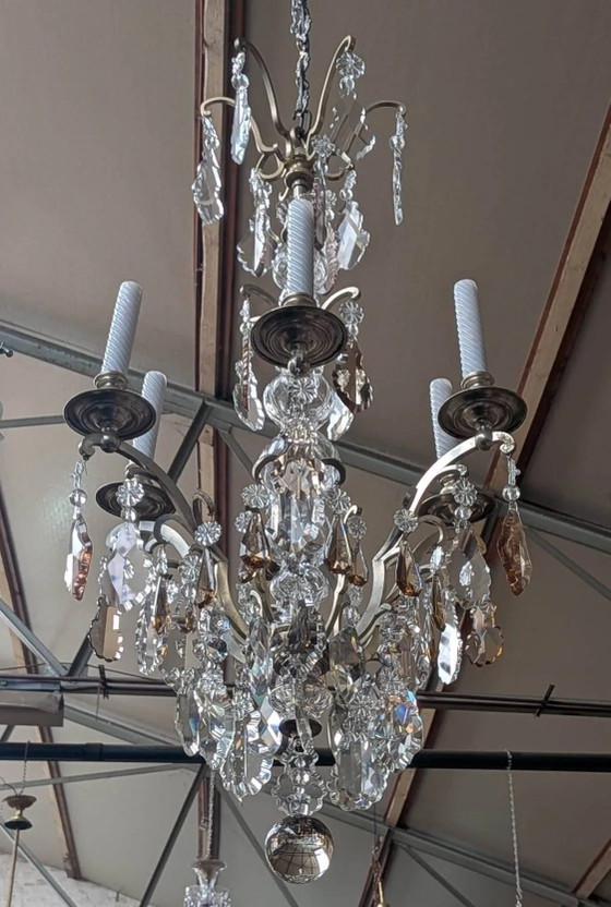 Lampadario antico francese di 170 cm con catena in cristallo in stile Luigi XVI. – Crystal, Glass (photo 12 of 12)