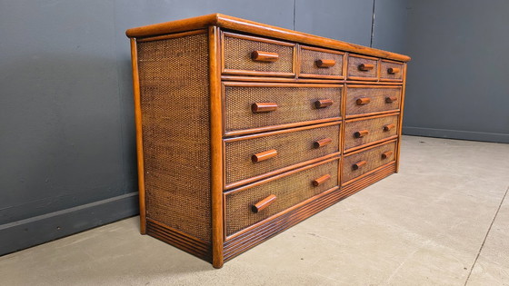 Image 1 of Vintage ladekast van rotan en bamboe, jaren 70.