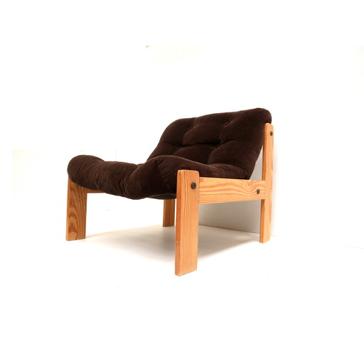 Vintage Brutalist 1970s armchair with brown upholstery