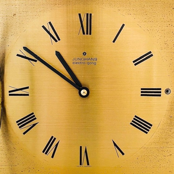 Image 1 of Orologio da parete vintage modernista Junghans Electro Gong, orologio da tavolo in legno e ottone, anni '60