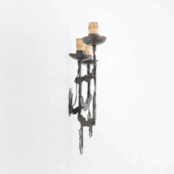 Image 1 of Pair of Brutalist wrought iron wall lamps, 1960s