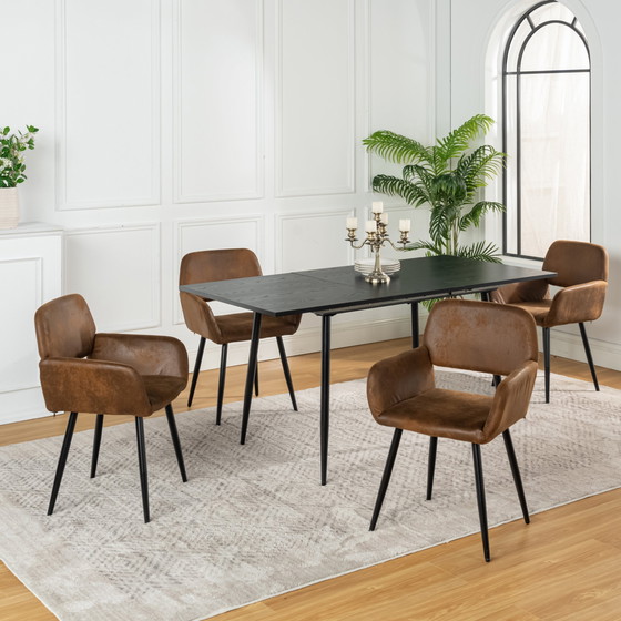 Image 1 of 2x Urban Meuble Esszimmerstühle im industriellen Stil, retro, brauner Stoff, schwarze Beine, Mayfair Suede Brown