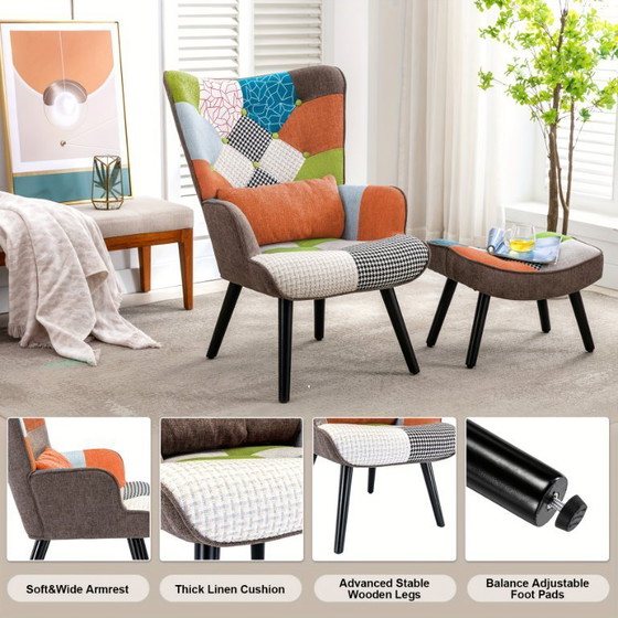Image 1 of Sillón individual colorido con reposapiés
