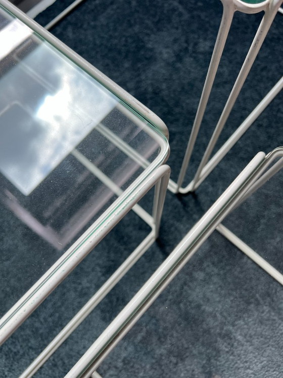 Image 1 of 3 nesting tables by Max Sauze for Isocèle – 1970s – white metal & glass