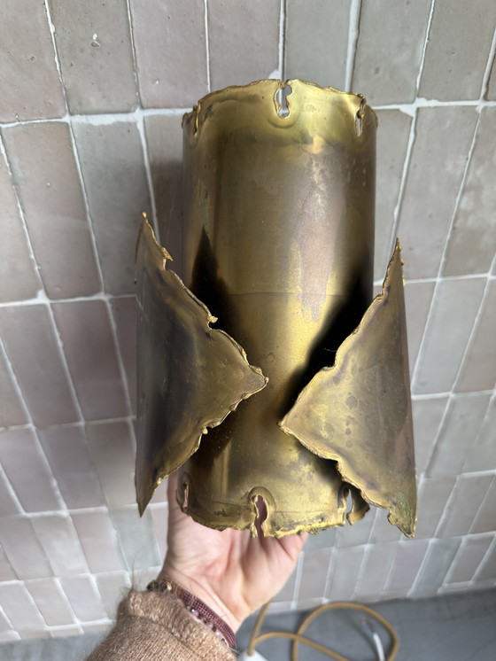 Image 1 of Brutalist Pendant Lamp By Danish Designer Svend Aage Holm Sørensen In Oxidized Brass From The 1960s