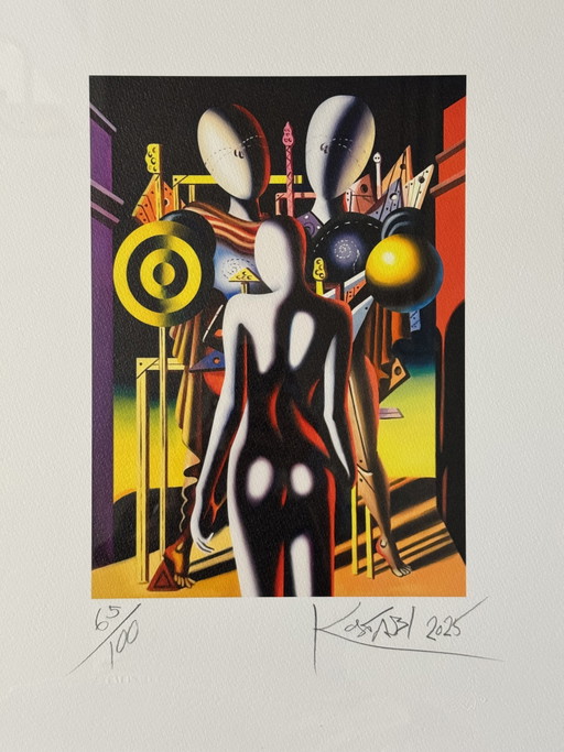 Mark Kostabi Metaphysical Encounter Silkscreen, 43×56 cm Framed – lithos zeefdrukken, Paper, Wood (photo 2 of 6)